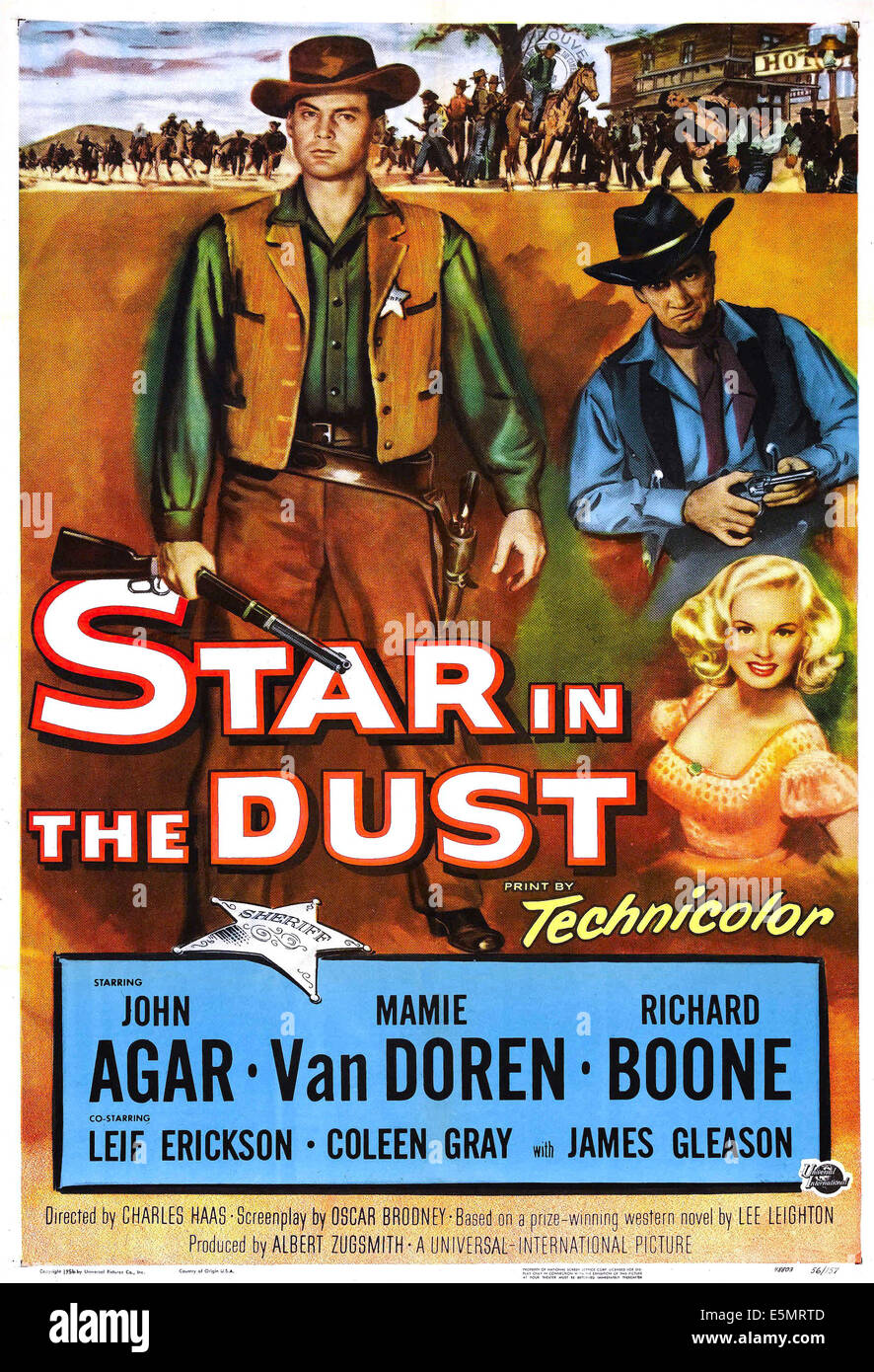 STAR IN THE DUST, US Plakatkunst, John Agar, Richard Boone, Mamie Van Doren, 1956. Stockfoto