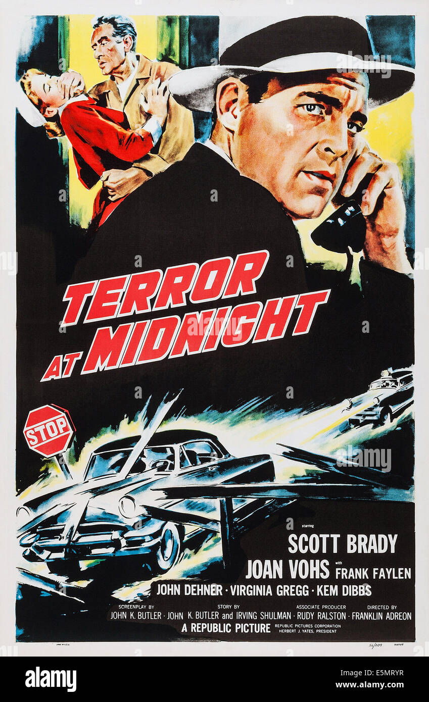 TERROR in der Mitternacht, US Plakatkunst, oben rechts: Scott Brady, 1956 Stockfoto