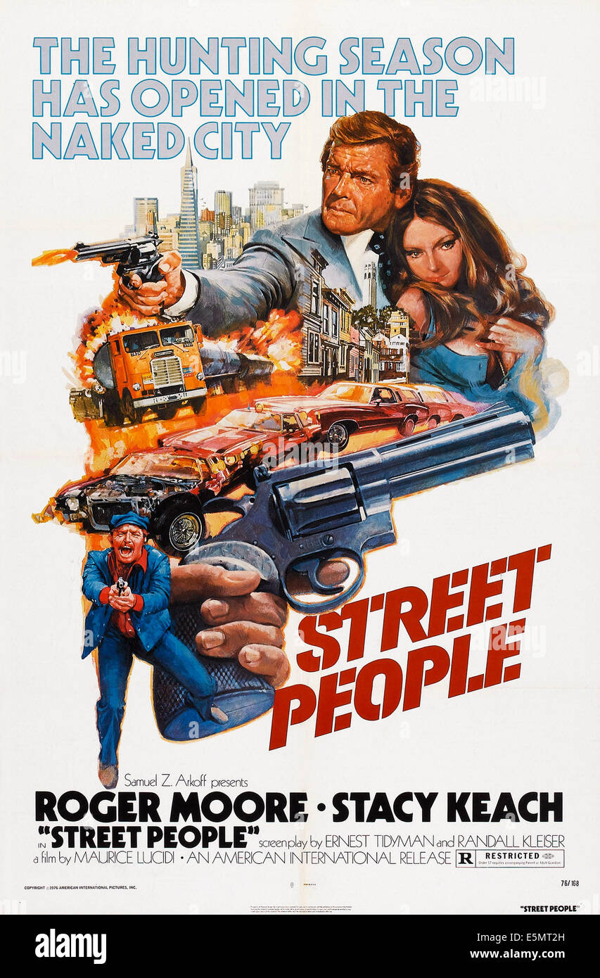 Straße Menschen, (aka GLI ESECUTON), US-Poster, Roger Moore (oben links), Stacy Keach (unten), 1976 Stockfoto