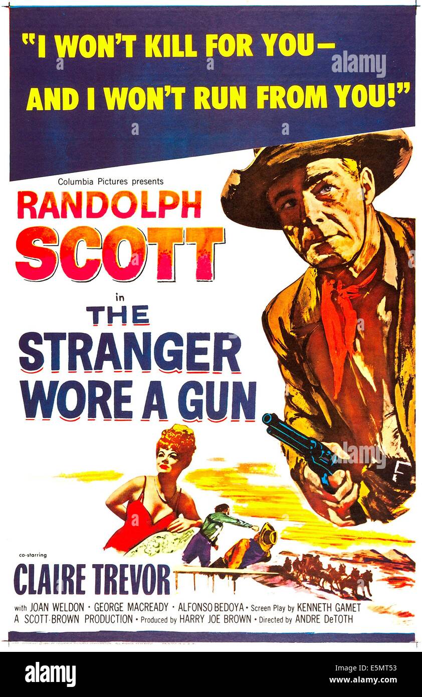 DER Fremde TRUG A GUN, US Plakatkunst, Randolph Scott, Claire Trevor 1953. Stockfoto