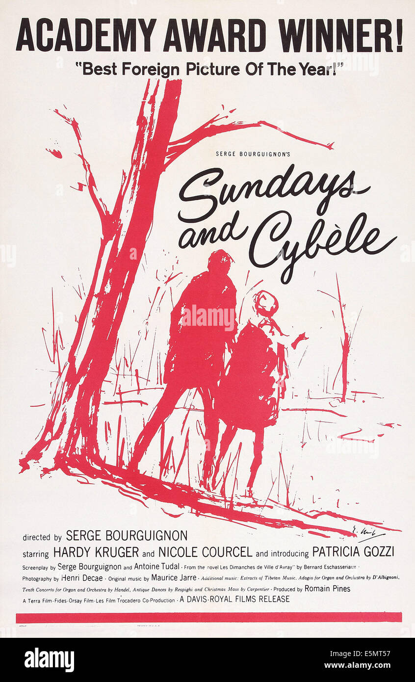 Sonntags und CYBELE, (aka LES DIMANCHES DE VILLE D'AVRAY), US-Plakat, 1962 Stockfoto
