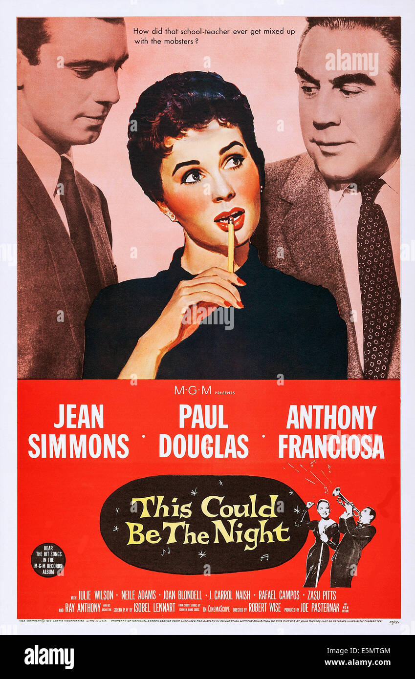 Dies könnte die Nacht US Plakatkunst, oben von links: Anthony Franciosa, Jean Simmons, Paul Douglas; unten rechts: Julie Stockfoto