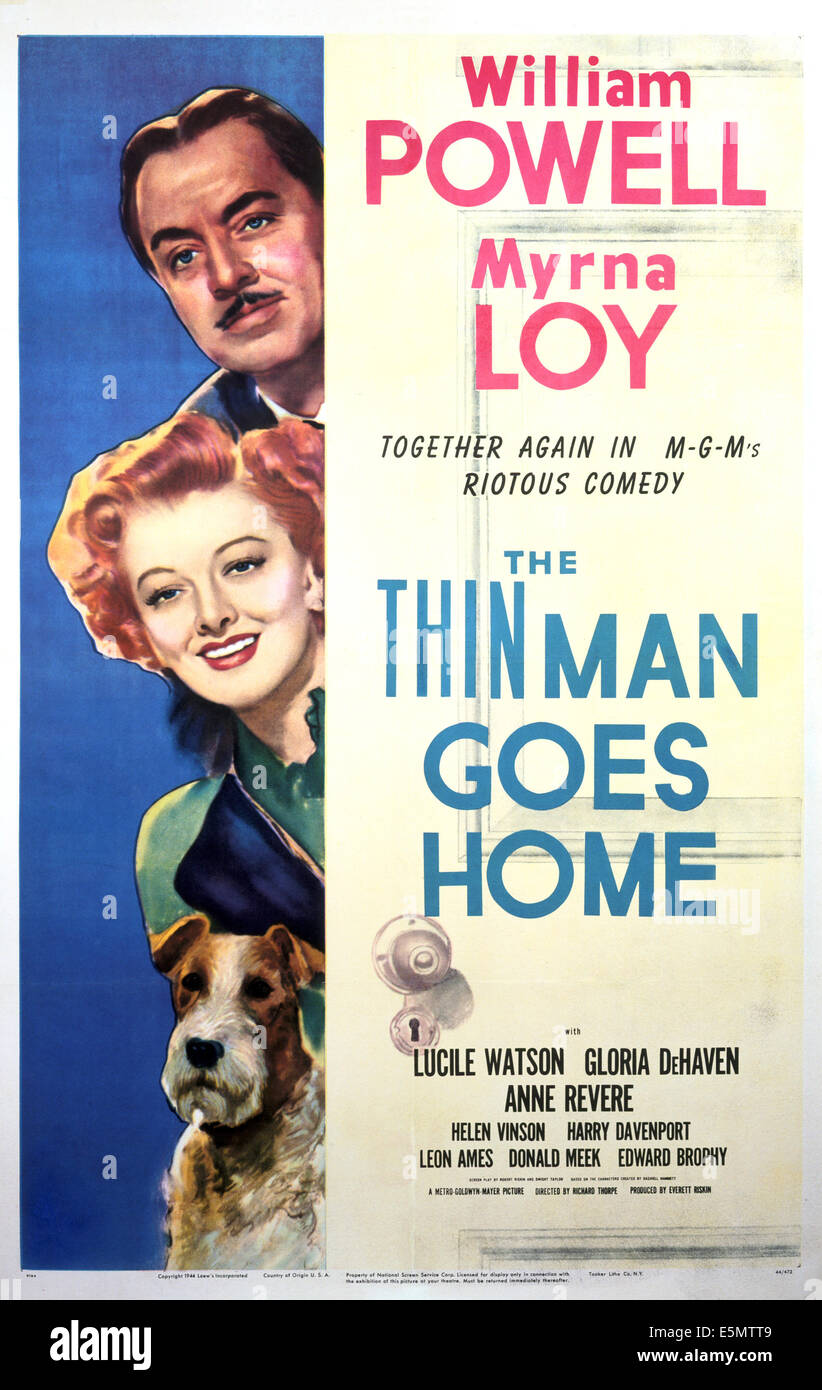 DER dünne Mann geht nach Hause, William Powell, Myrna Loy, Asta der Hund, 1944 Stockfoto