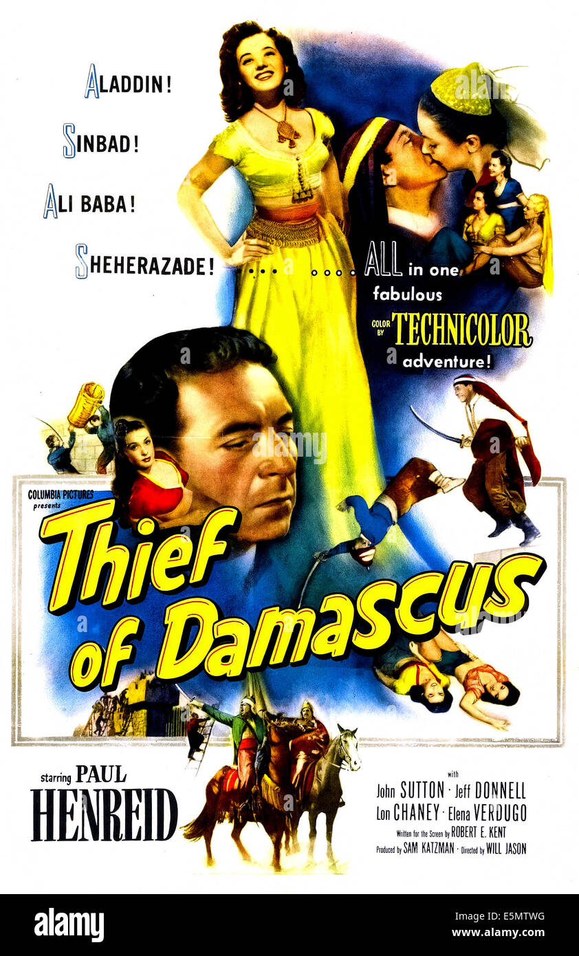 Dieb von Damaskus, uns Plakatkunst, Top: Jeff Donnell; Mitte: Paul Henreid, 1952 Stockfoto