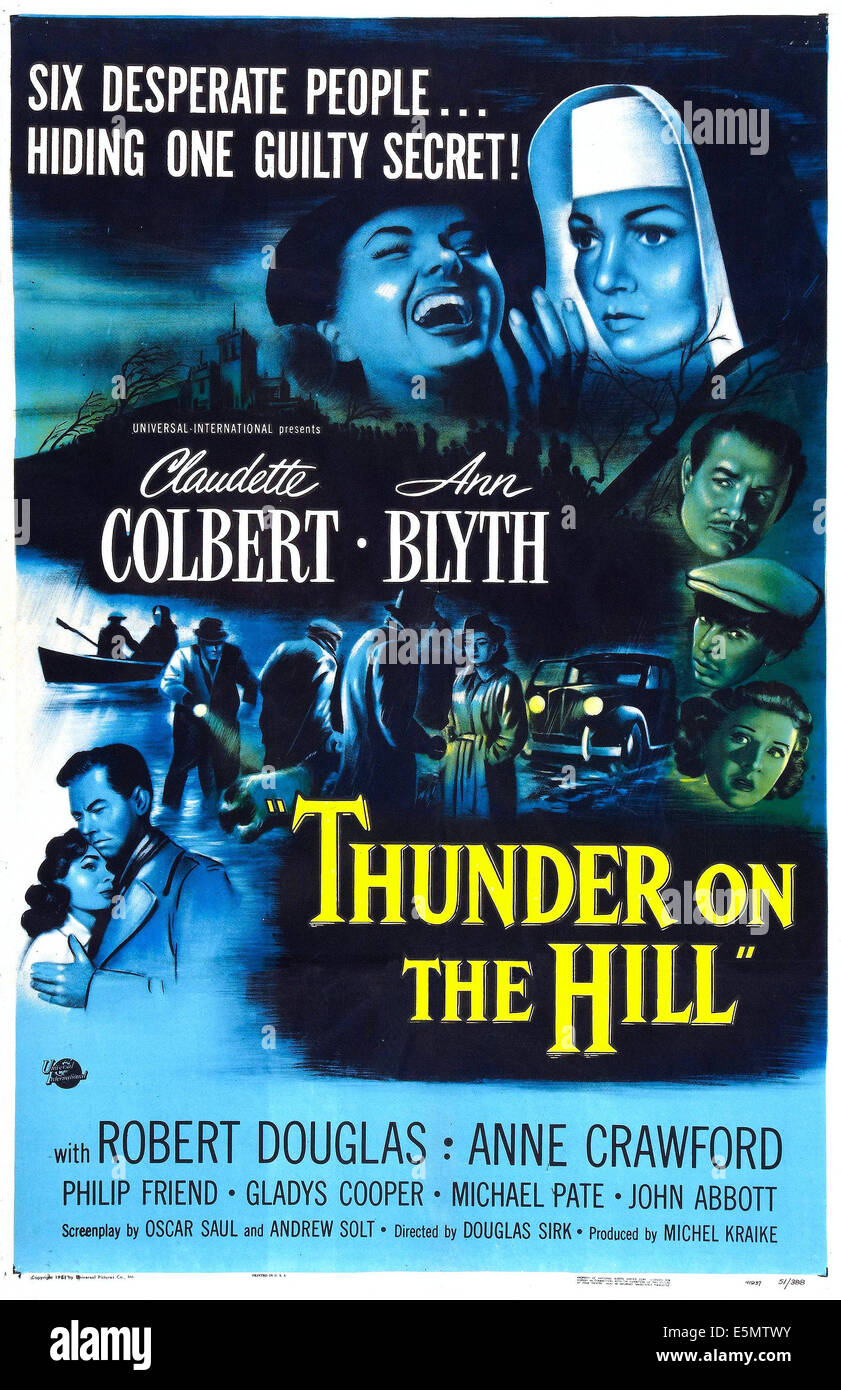THUNDER ON THE HILL, uns Plakatkunst, Ann Blyth, Claudette Colbert, 1951. Stockfoto