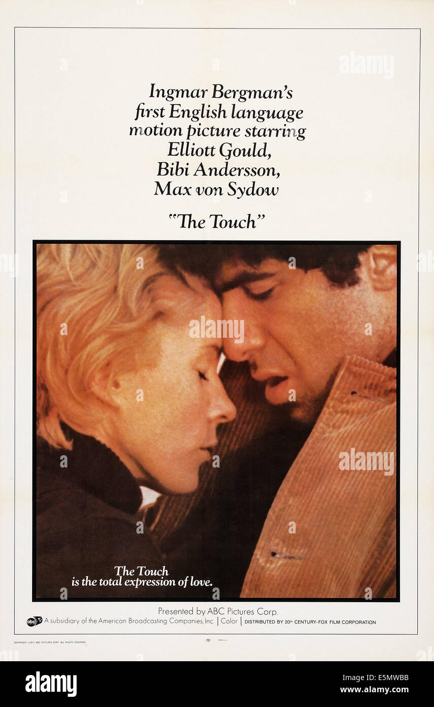 DIE Berührung (aka BERORINGEN), US-Plakatkunst von links, Bibi Andersson, Elliott Gould, 1971 Stockfoto