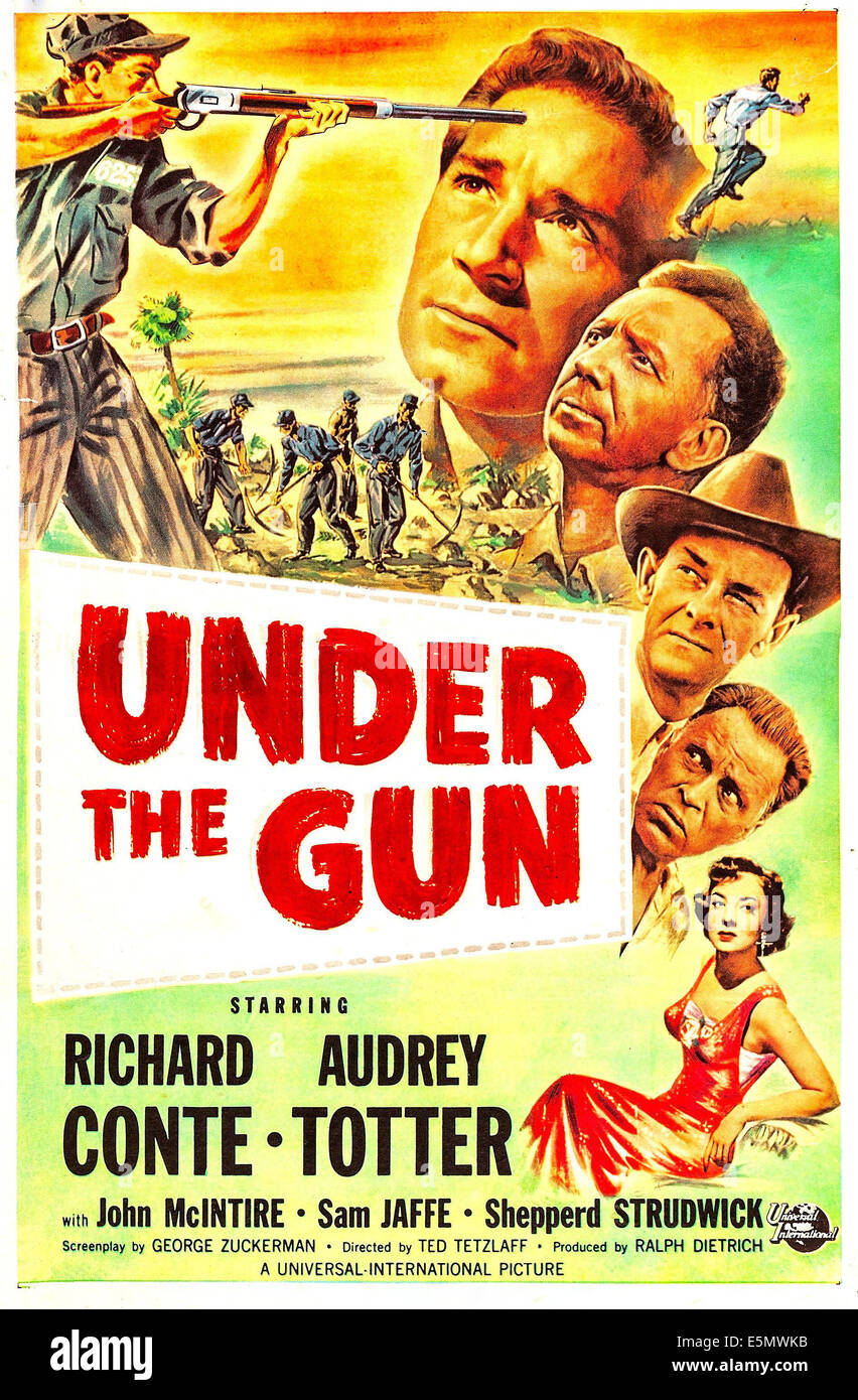 UNDER THE GUN, US Plakatkunst, Richard Conte, Sam Jaffe, John Mcintire, 1951. Stockfoto