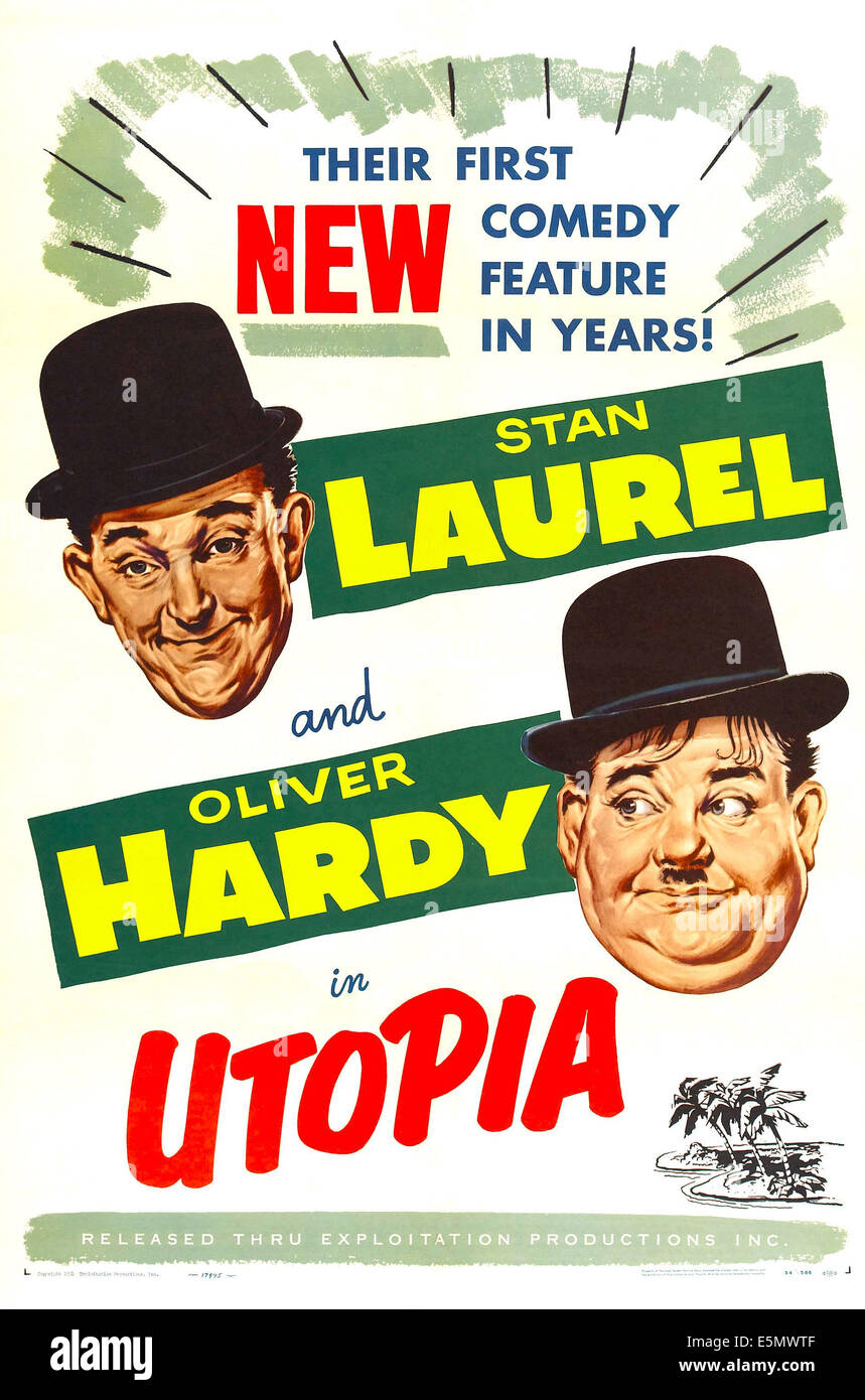 UTOPIA, (aka ATOLL L), US-Plakatkunst, Stan Laurel, Oliver Hardy, 1951. Stockfoto