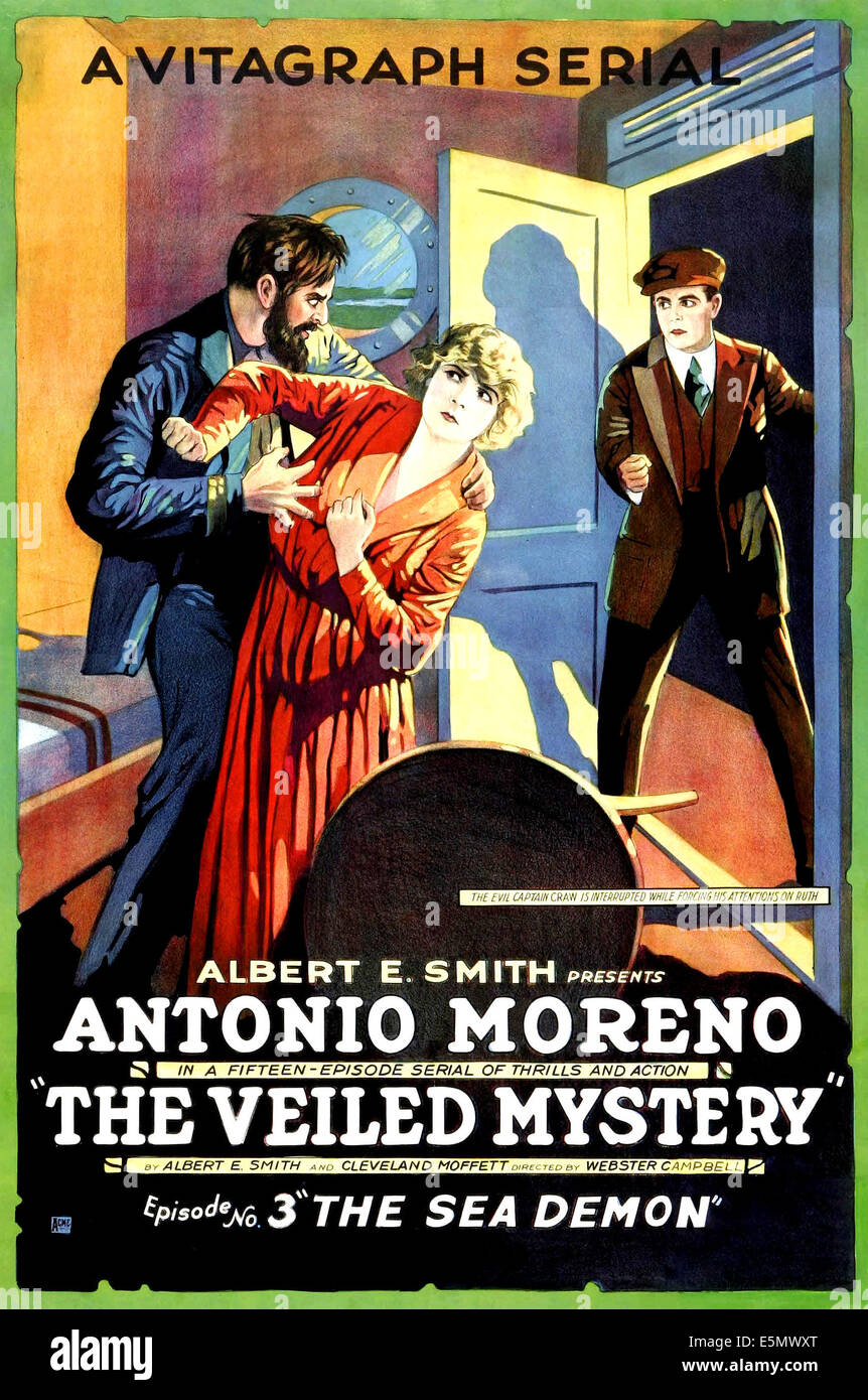 DIE verschleierte Mysterium, Folge Nr. 3: "das Meer Dämon", Pauline Curley (Frau in Mitte); Antonio Moreno (Mann in der Tür rechts), Stockfoto