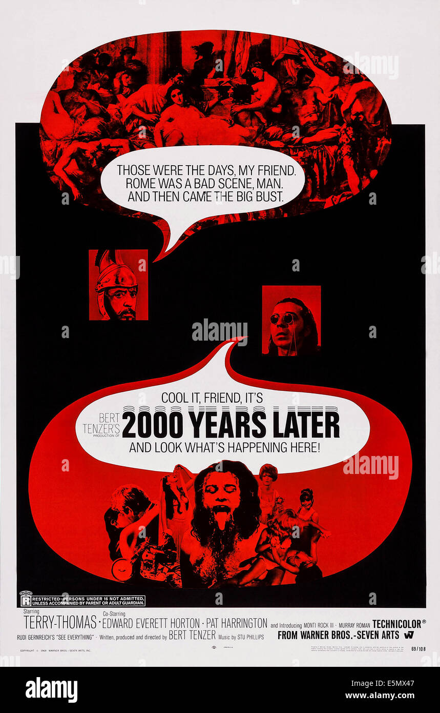 2000 Jahre später, US Plakatkunst, oben links: John Abbott, 1969 Stockfoto
