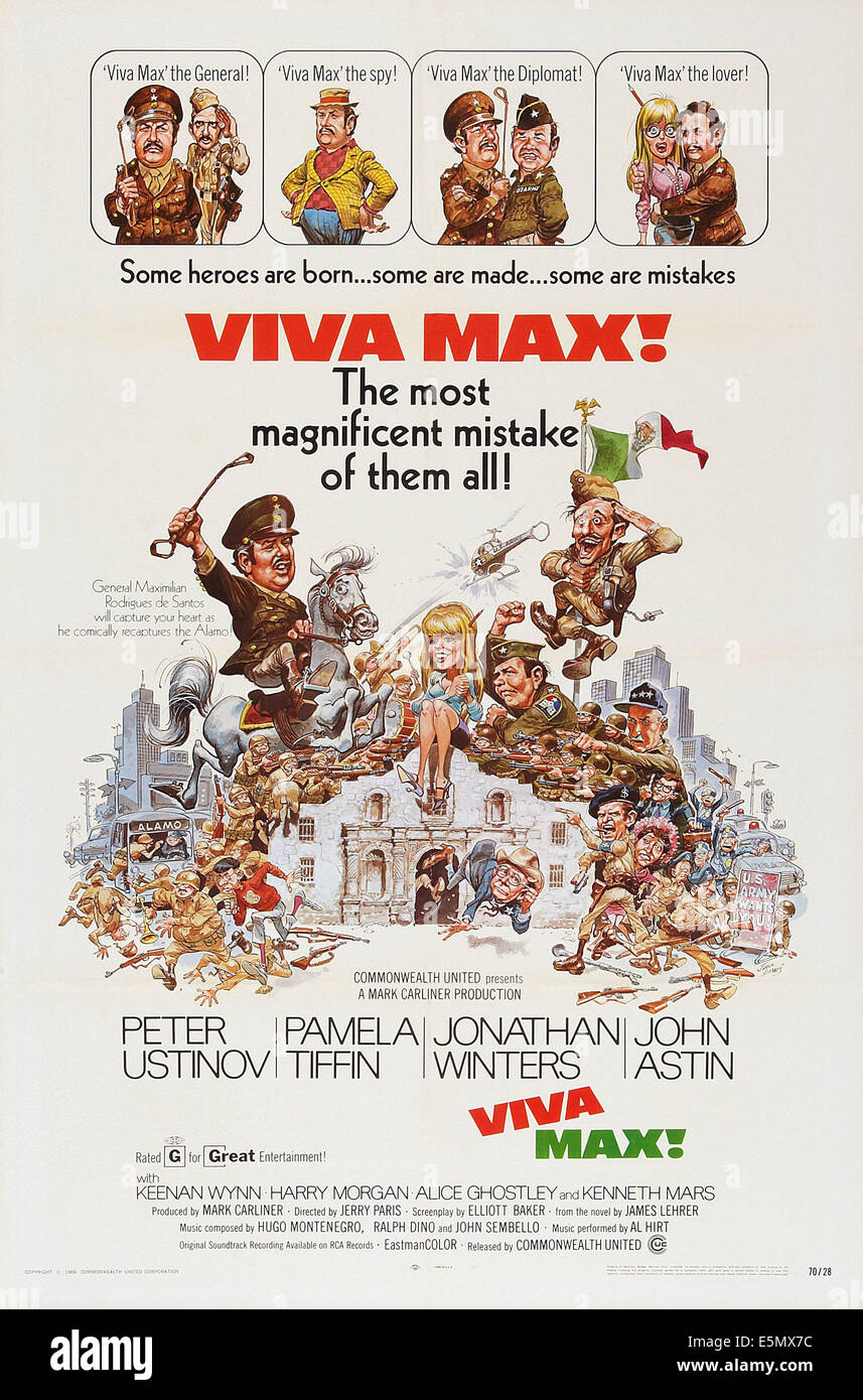 VIVA MAX, US Plakatkunst, links auf weißem Pferd: Peter Ustinov; Mitte: Pamela Tiffin, 1969 Stockfoto