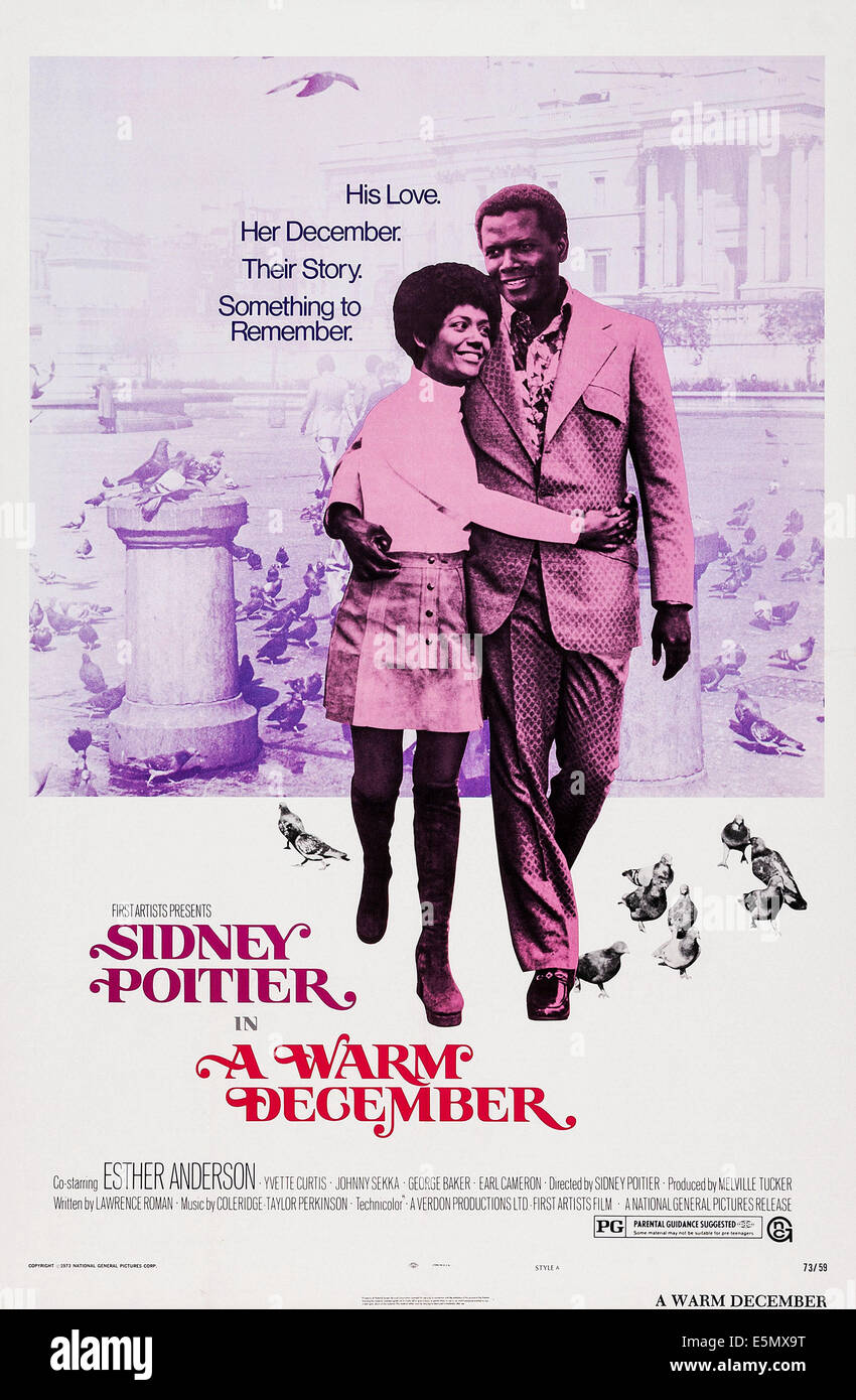 Ein warmer Dezember US Plakatkunst, von links: Esther Anderson, Sidney Poitier, 1973. Stockfoto