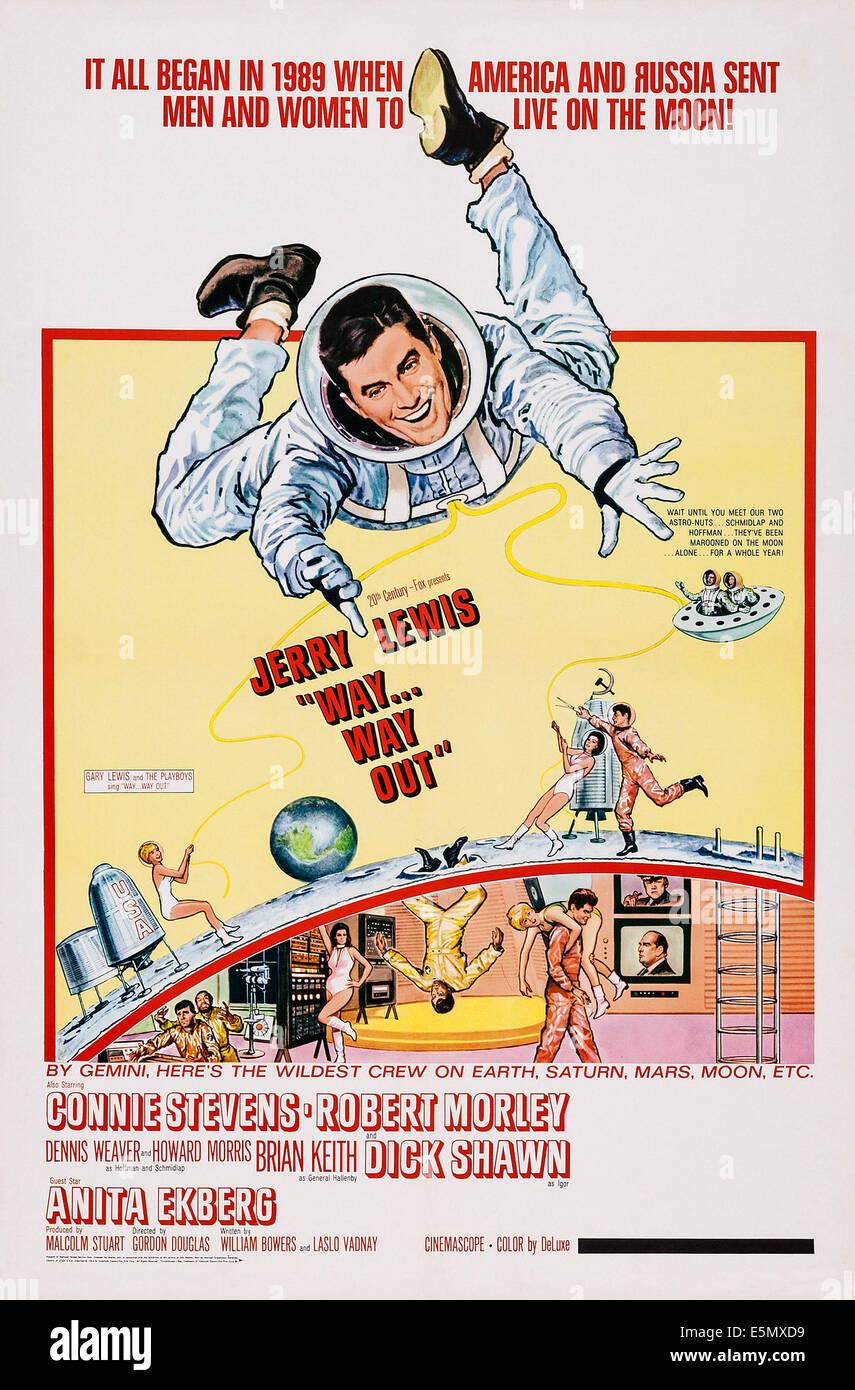 ART UND WEISE... WAY OUT, US Plakatkunst, Jerry Lewis, 1966, TM & Copyright © 20. Century Fox Film Corp. Alle Rechte vorbehalten/Höflichkeit Stockfoto