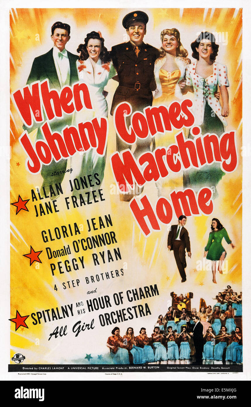 Wenn JOHNNY geht marschieren nach Hause, US-Plakat-Kunst, von links: Donald O'Connor, Gloria Jean, Allan Jones, Jane Frazee, Peggy Ryan Stockfoto