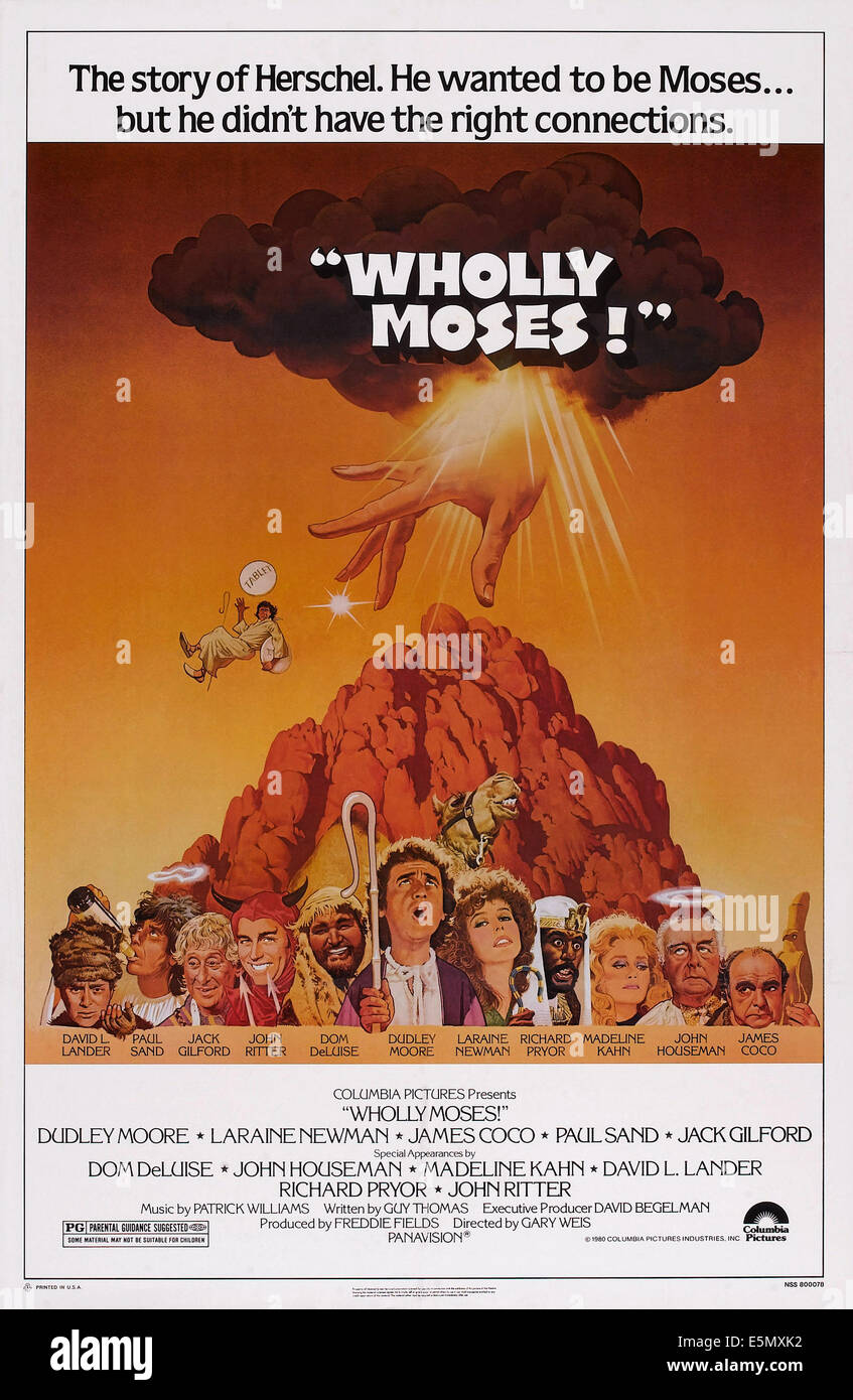 WHOLLY MOSES!, US-Poster, unten von links: David L. Lander, Paul Sand, Jack Gilford, John Ritter, Dom DeLuise, Dudley Moore, Stockfoto