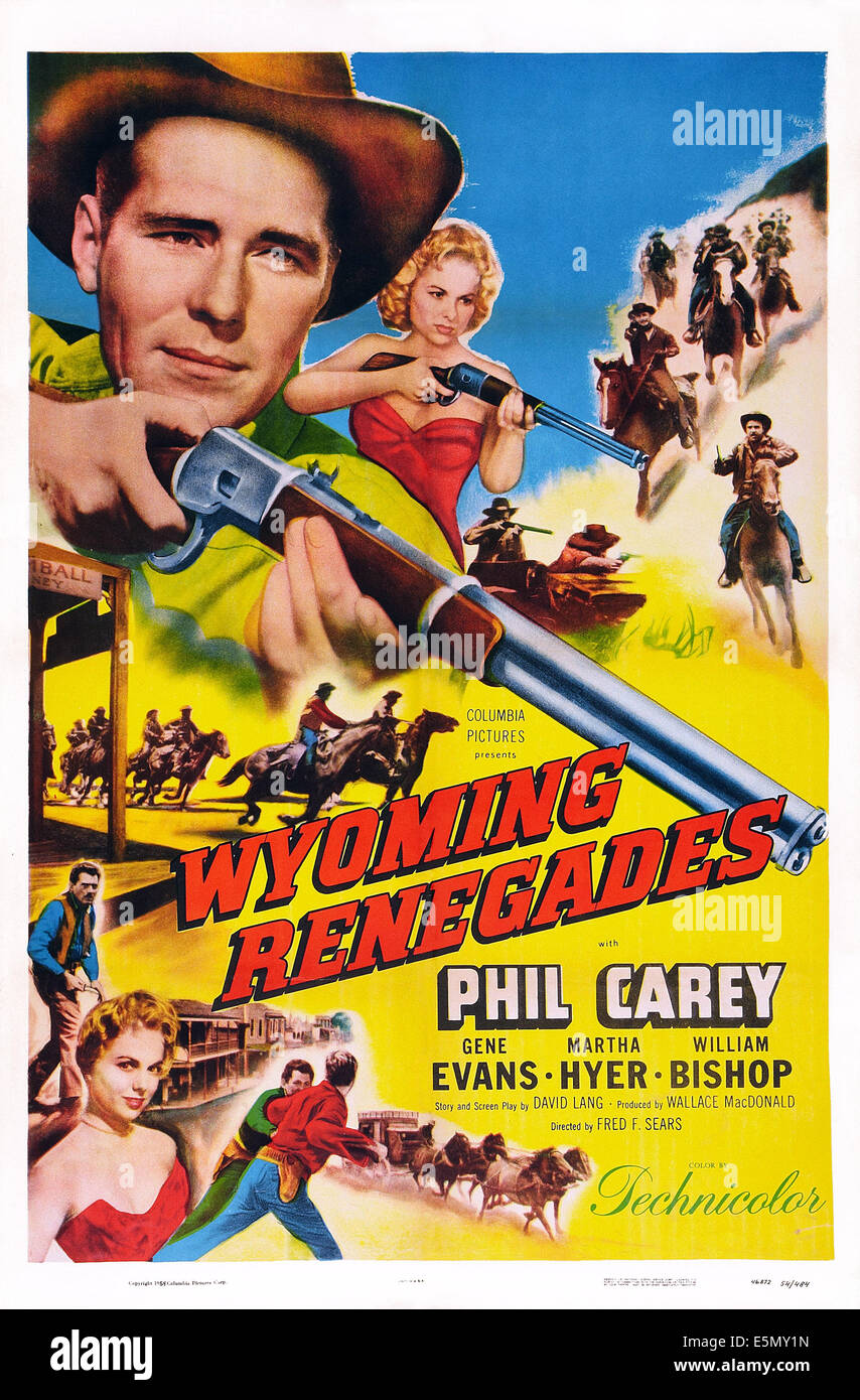 WYOMING RENEGADES, US Plakatkunst von oben links: Phil Carey, Martha Hyer, 1954 Stockfoto