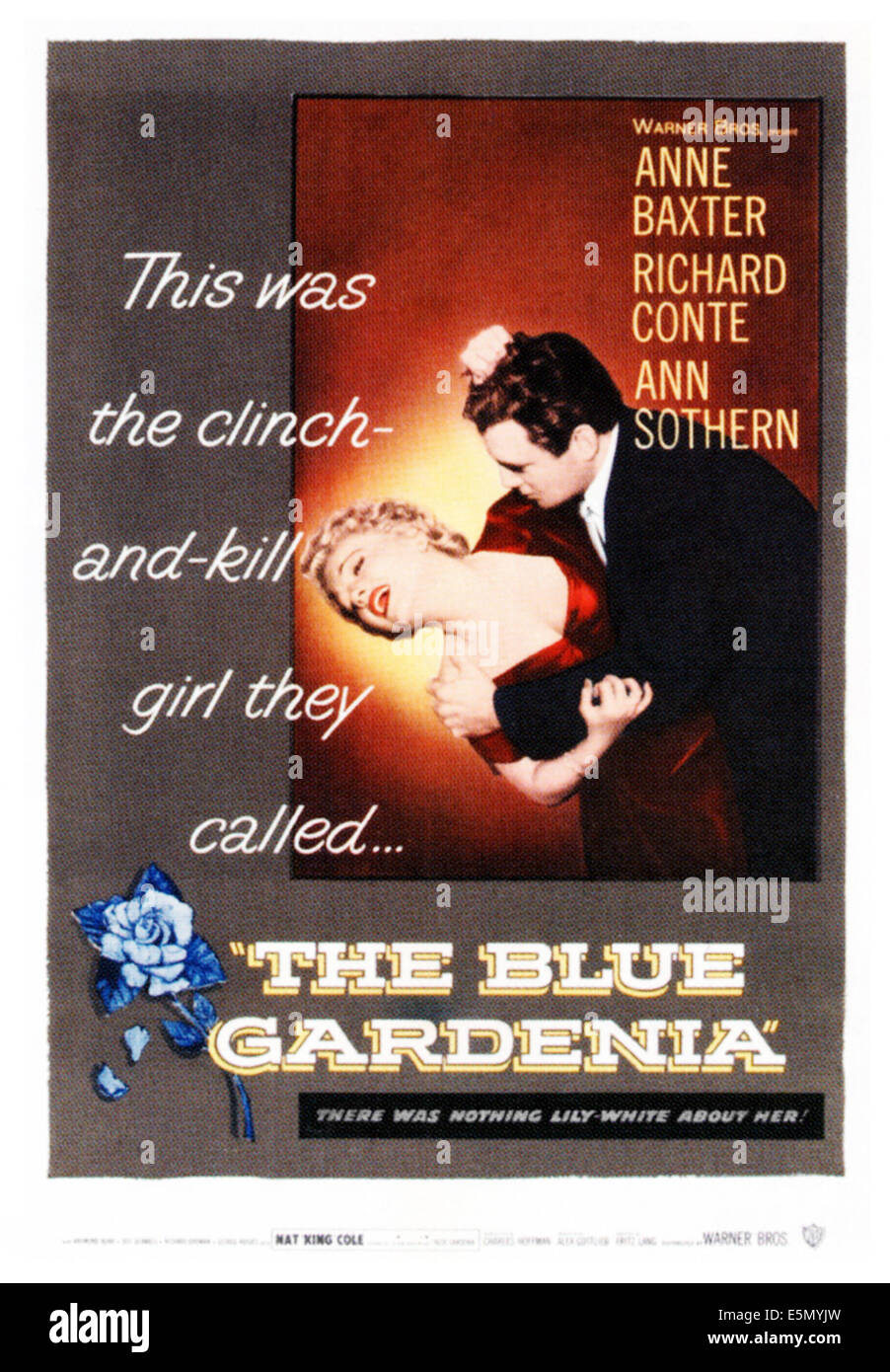 DIE BLUE GARDENIA, von links: Anne Baxter, Richard Conte auf Plakatkunst, 1953 Stockfoto