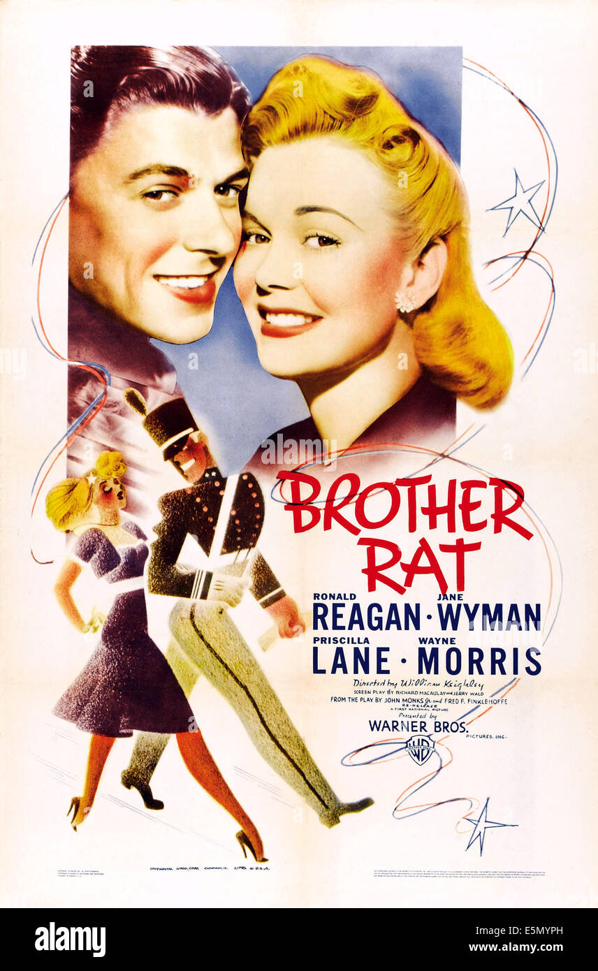 Bruder-Ratte, von links: Ronald Reagan, Jane Wyman (Re-release der 1940er Jahre Poster), 1938 Stockfoto