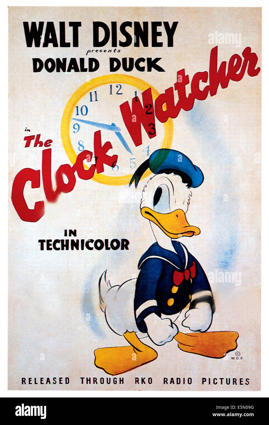 DIE CLOCK WATCHER, Donald Duck, 1945. Stockfoto