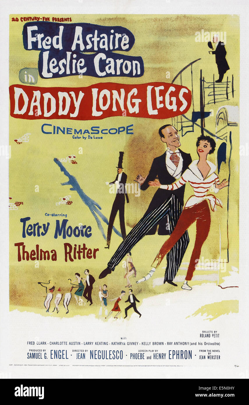 DADDY LONG LEGS, US-Plakat-Kunst, von links: Fred Astaire, Leslie Caron, 1955, TM und Copyright © 20. Jahrhundert Fox Film Corp. alle Stockfoto