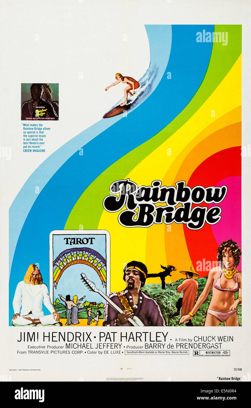 RAINBOW BRIDGE, USA Plakatkunst, unten in der Mitte: Jimi Hendrix, 1972. Stockfoto