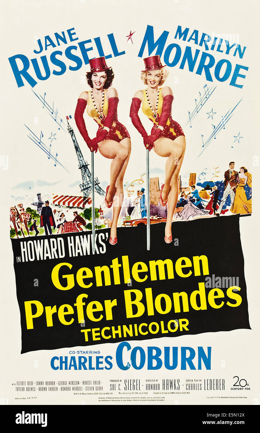 Herren bevorzugen Blondinen, Jane Russell, Marilyn Monroe, 1953, TM und Copyright © 20th Century Fox Film Corp. Alle Rechte Stockfoto