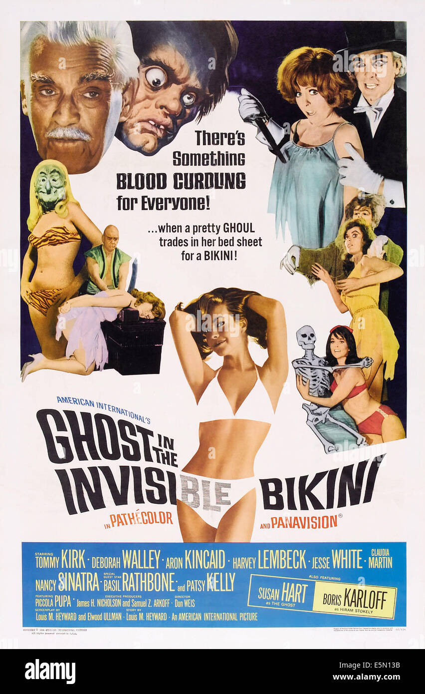 GHOST IN THE INVISIBLE BIKINI, oben links: Boris Karloff, Center: Nancy Sinatra, 1966. Stockfoto