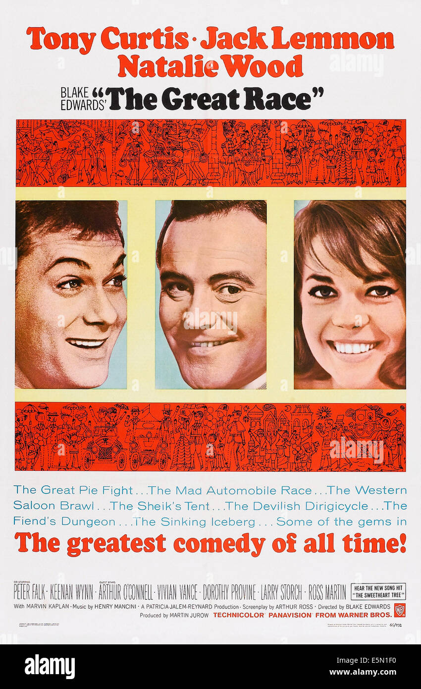 Das große Rennen, US Plakatkunst, von links: Tony Curtis, Jack Lemmon, Natalie Wood, 1965 Stockfoto