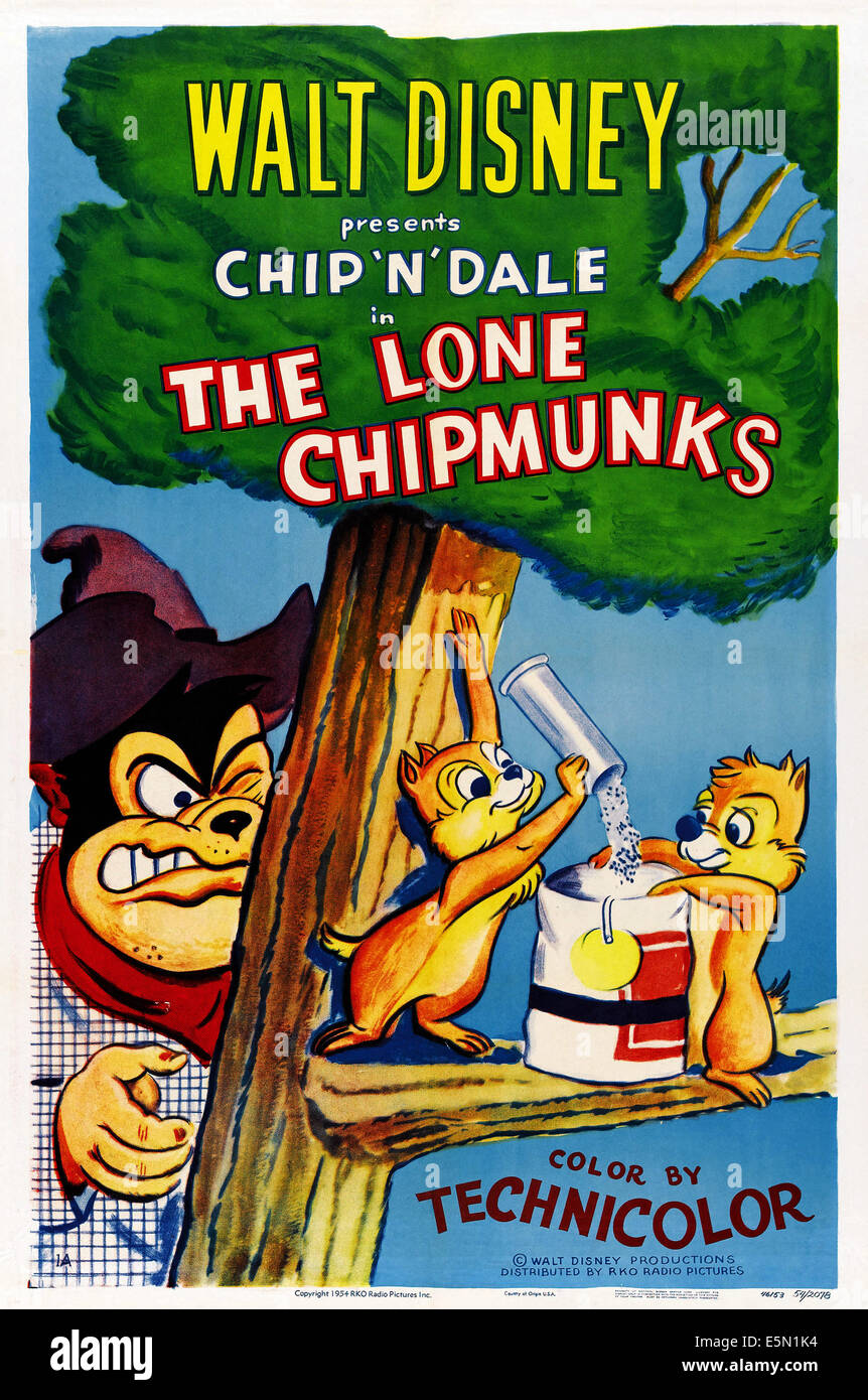 DIE LONE CHIPMUNKS, US-Plakat-Kunst, von links: Pegleg Pete, Chip, Dale, 1954. Stockfoto