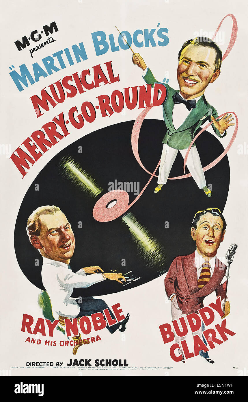 MARTIN BLOCK musikalische Karussell, im Uhrzeigersinn von unten links: Ray Noble, Martin Block, Buddy Clark, 1948. Stockfoto