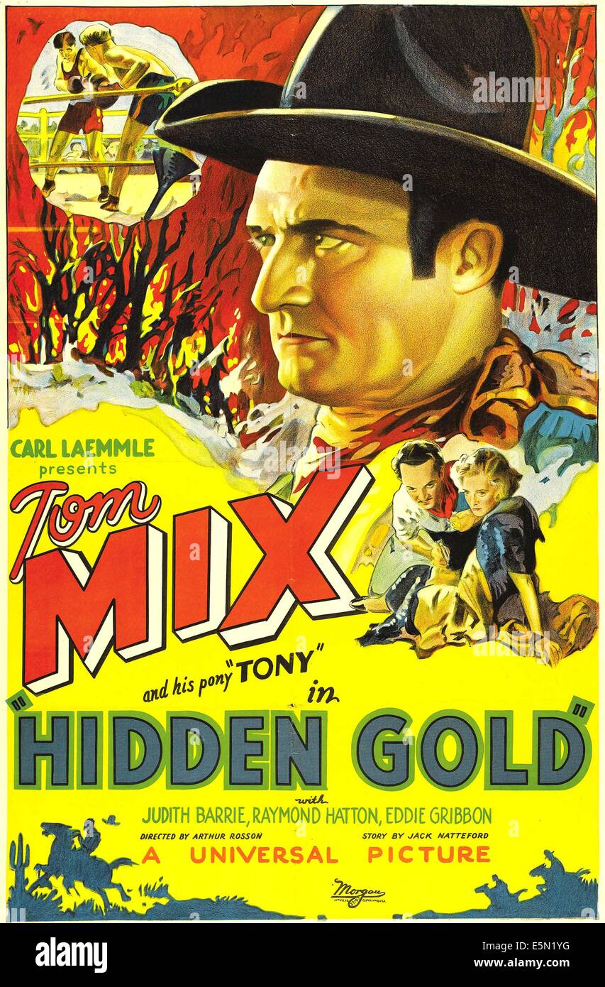 VERSTECKTE GOLD, top: Tom Mix, von links: Tom Mix, Judith Barrie, 1932. Stockfoto
