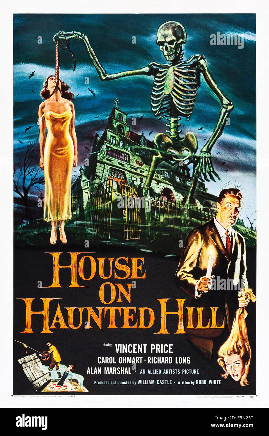 HOUSE ON HAUNTED HILL, alternate Plakatkunst für Vincent Price classic, 1959 Stockfoto