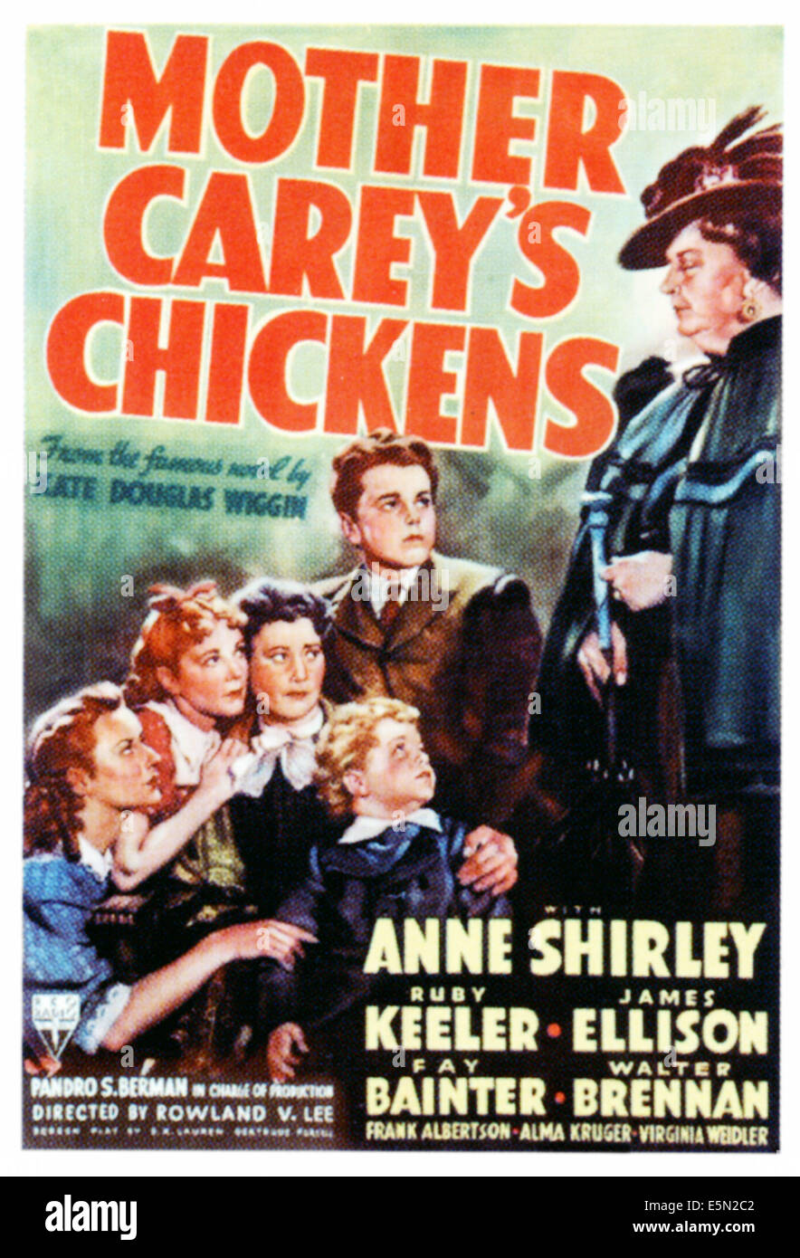 Mutter CAREY Hühner, ganz links: Anne Shirley, 3. von links: Fay Bainter, Donnie Dunagan, Jackie Moran auf Plakatkunst, 1938 Stockfoto