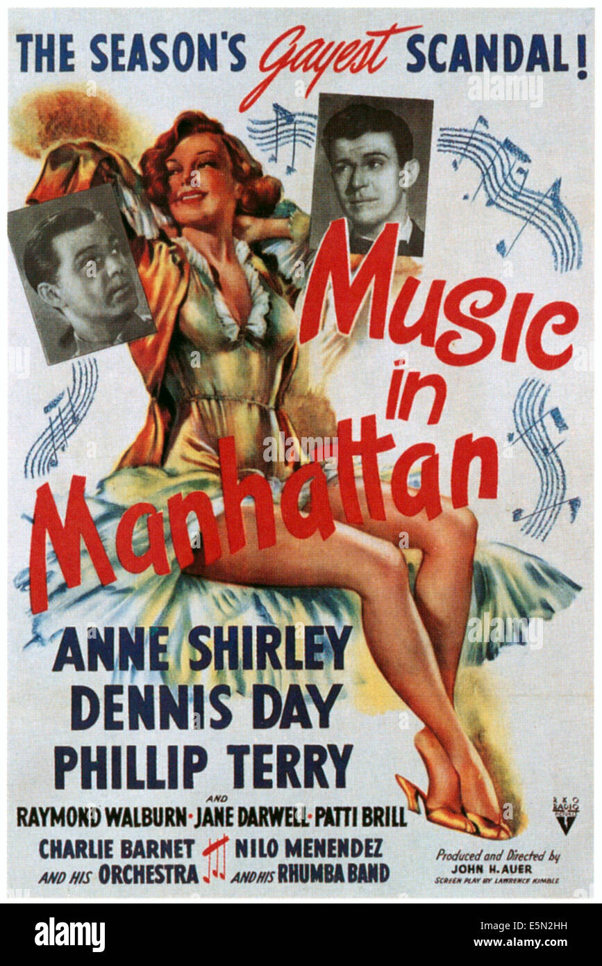 Musik IN MANHATTAN, von links: Phillip Terry, Anne Shirley, Dennis Day, 1944 Stockfoto