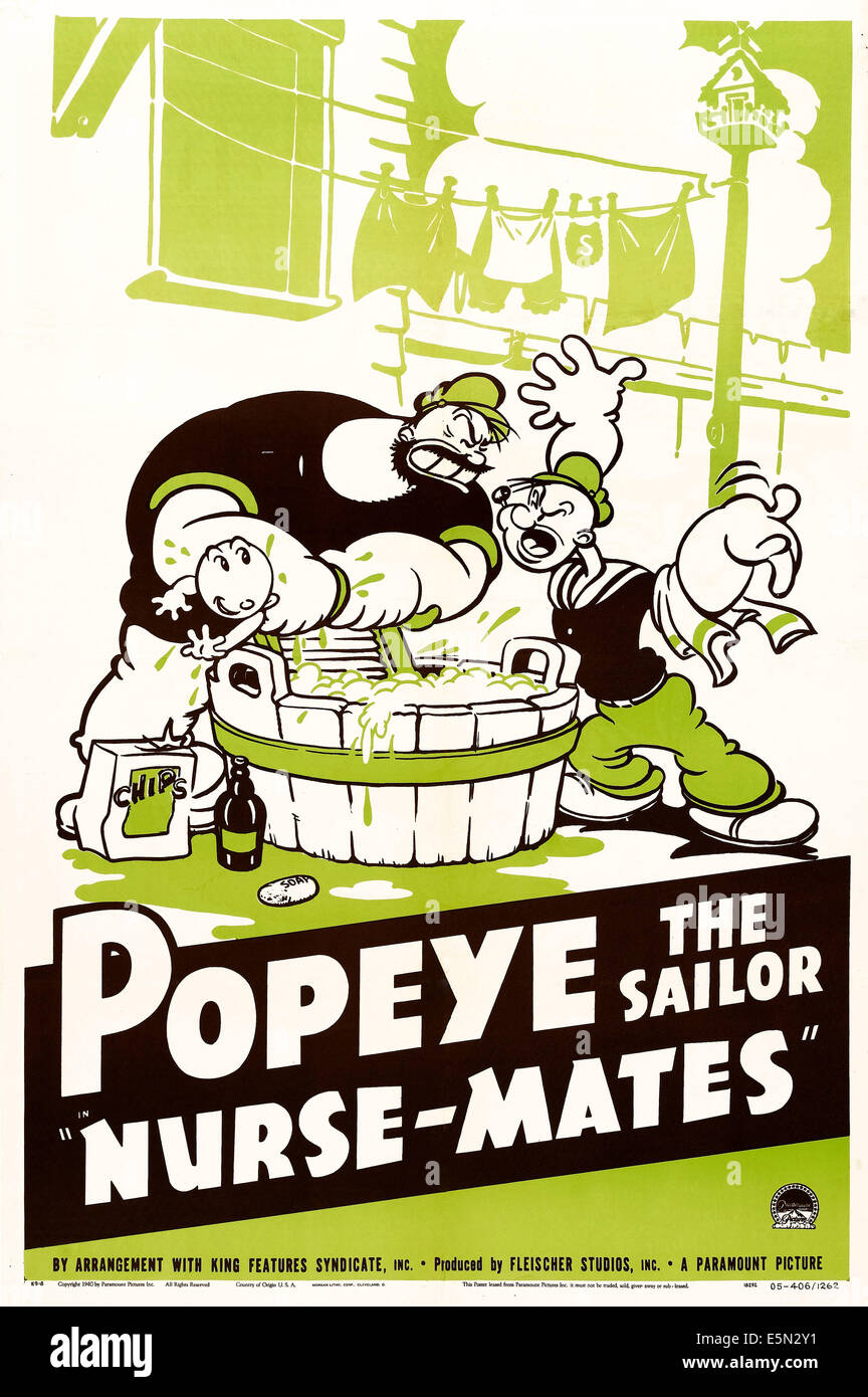 Krankenschwester-MATES, US-Plakat-Kunst, Swee'Pea, Bluto, Popeye, 1940. Stockfoto