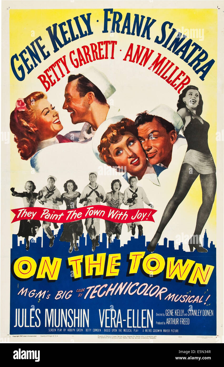 Oben auf die Stadt, von links: Vera-Ellen, Gene Kelly, Betty Garrett, Frank Sinatra, Ann Miller, unten von links: Vera-Ellen, Stockfoto