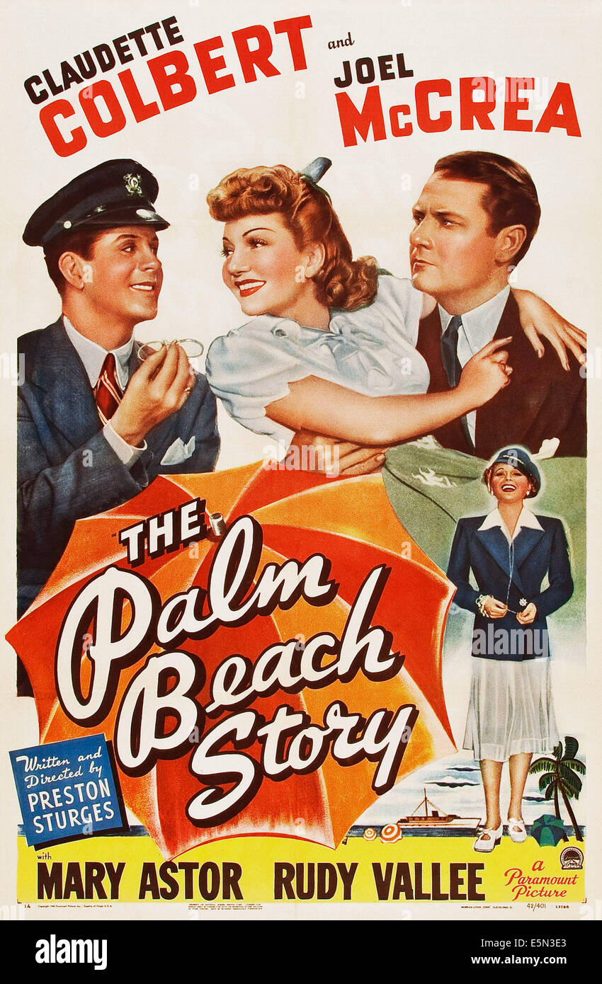 DIE PALM BEACH Geschichte, US Plakatkunst, von links: Rudy Vallee, Claudette Colbert, Joel McCrea, 1942 Stockfoto