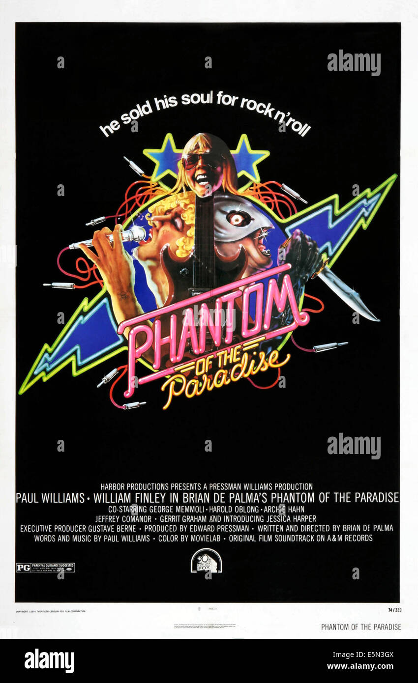 PHANTOM OF THE PARADISE, US-Poster, Gerrit Graham, Paul Williams, William Finley, 1974. TM und Copyright © 20th Century Fox Stockfoto