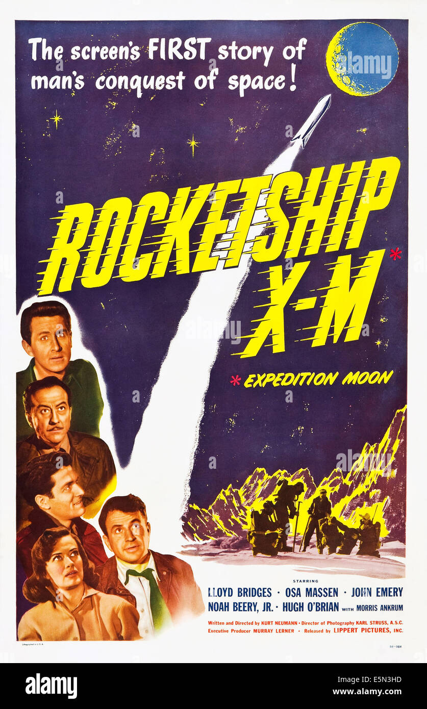 ROCKETSHIP X-M, oben: Lloyd Bridges, unten links: Osa Massen, 1950. Stockfoto