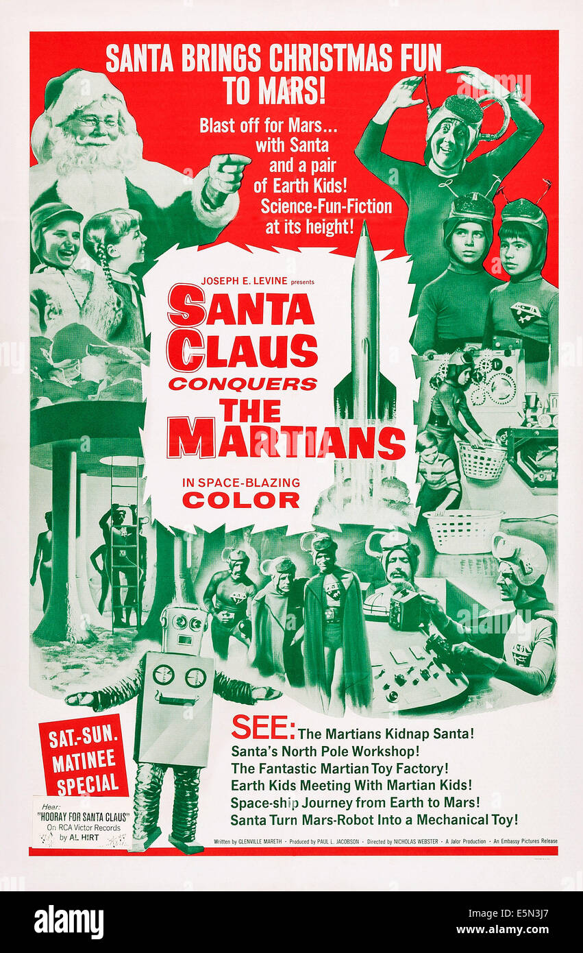 Weihnachtsmann erobert die MARSMENSCHEN, US-Plakat, oben links: John Call, Victor Stiles, Donna Conforti, oben rechts: Bill McCutcheon, Stockfoto