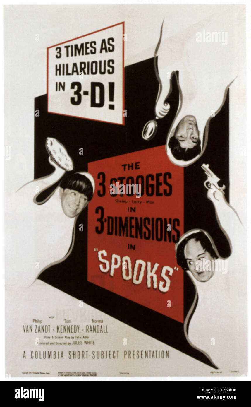 SPOOKS!, Three Stooges, im Uhrzeigersinn von links: Moe Howard, Shemp Howard, Larry Fine, 1953. Stockfoto