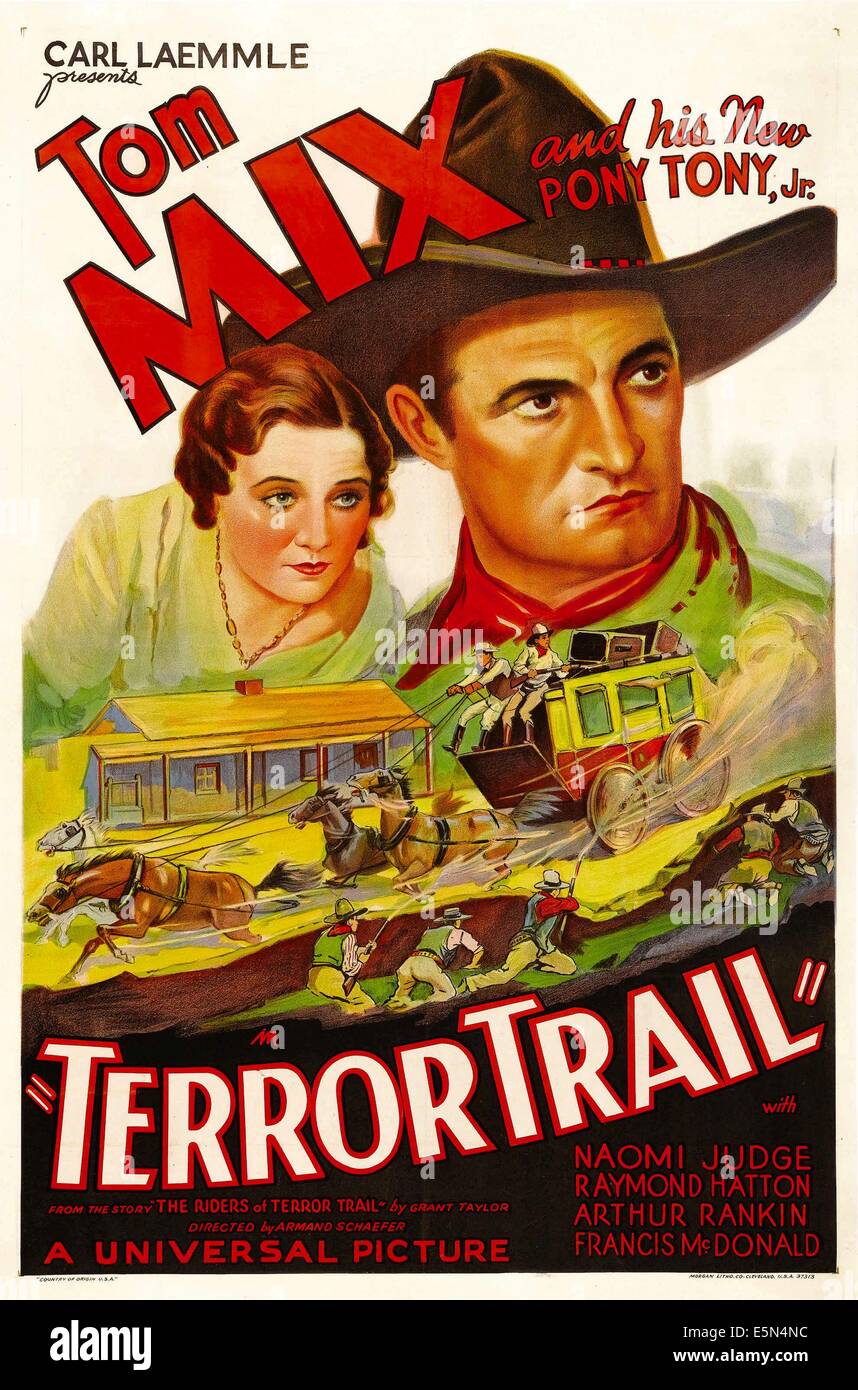 TERROR-TRAIL, von links: Naomi Judge, Tom Mix, 1933. Stockfoto