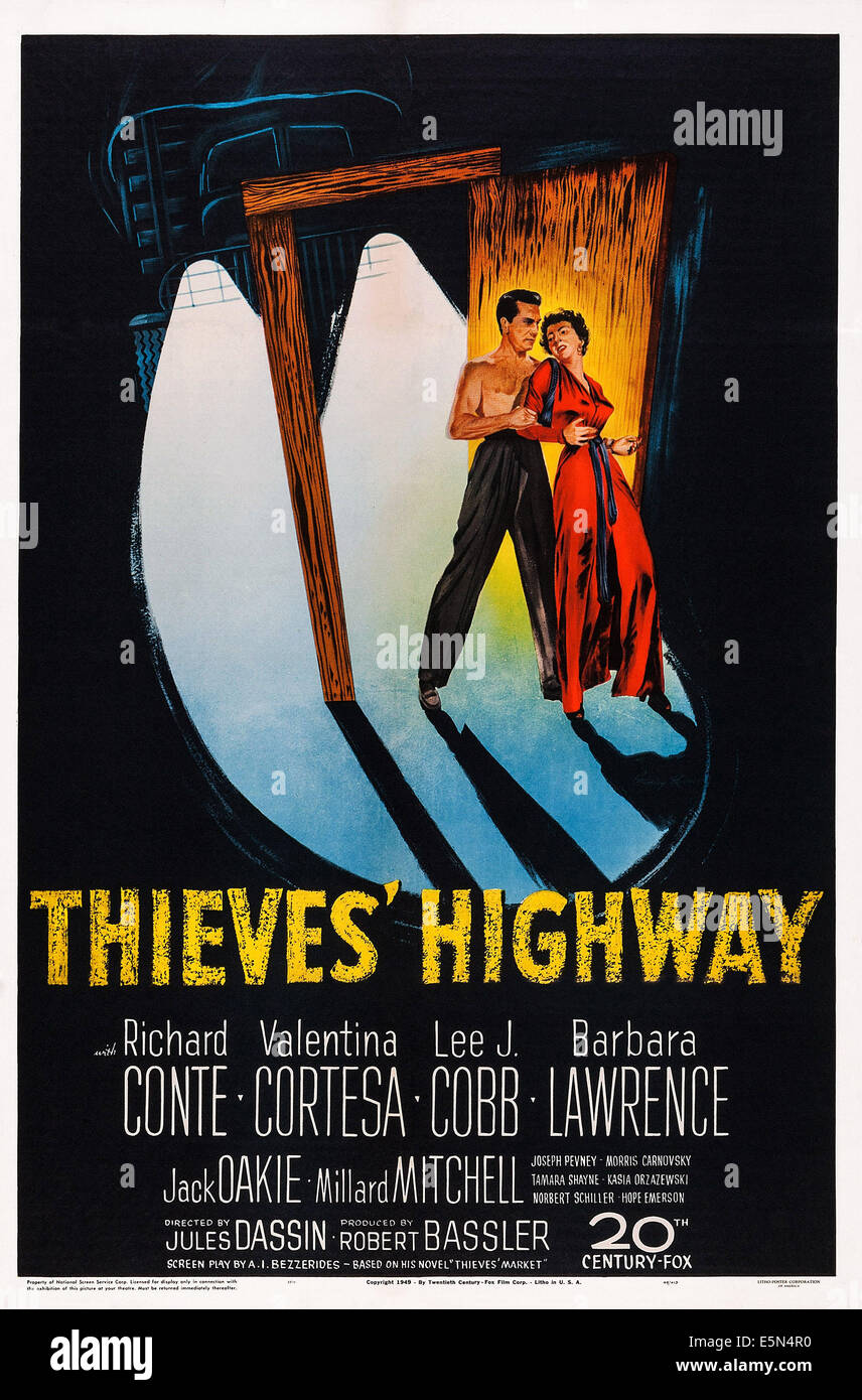 THIEVES' HIGHWAY, von links: Richard Conte, Valentina Cortesa, 1949, TM und Copyright © 20. Century Fox Film Corp. Alle Rechte Stockfoto