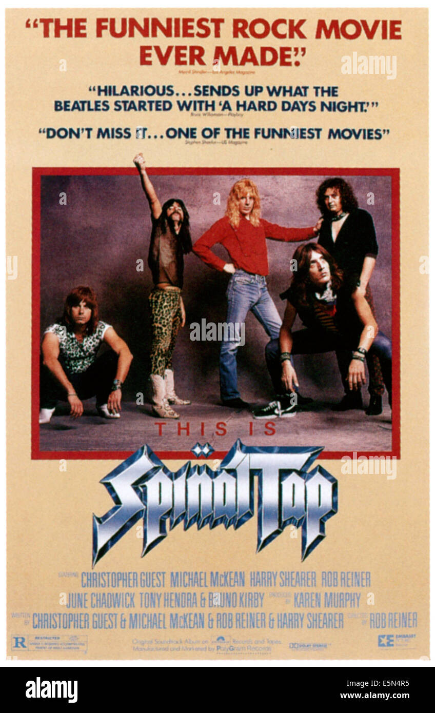 DIESER IS SPINAL TAP, von links: Christopher Guest, Harry Shearer, Michael McKean, r.j. Parnell, David Kaff, 1984, © Botschaft Stockfoto