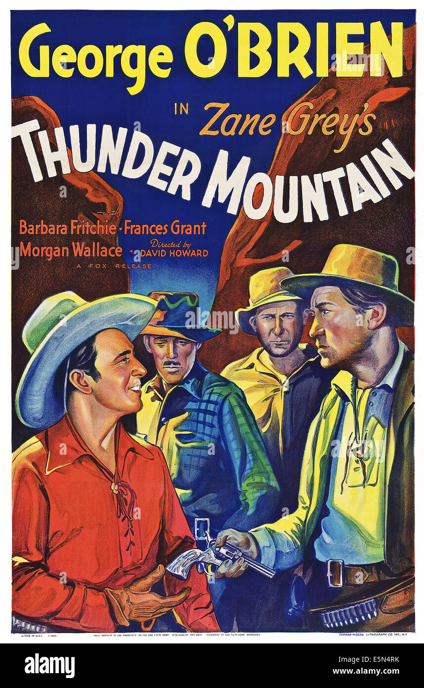 THUNDER MOUNTAIN, US Plakatkunst, Links: George O'Brien, 1935, TM und Copyright © 20. Century Fox Film Corp. Alle Rechte Stockfoto