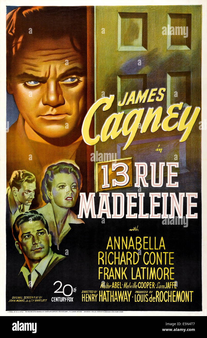 13 RUE MADELEINE, von oben: James Cagney, Annabella, Richard Conte, Frank Latimore, 1947, TM und Copyright © 20th Century Fox Stockfoto