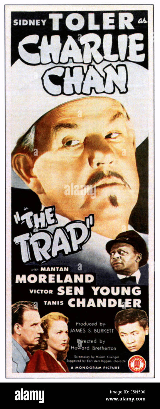 DIE Falle (aka CHARLIE CHAN IN THE TRAP), top: Sidney Toler, unten links von links: Larry J. Blake, Tanis Chandler, rechts vom Stockfoto