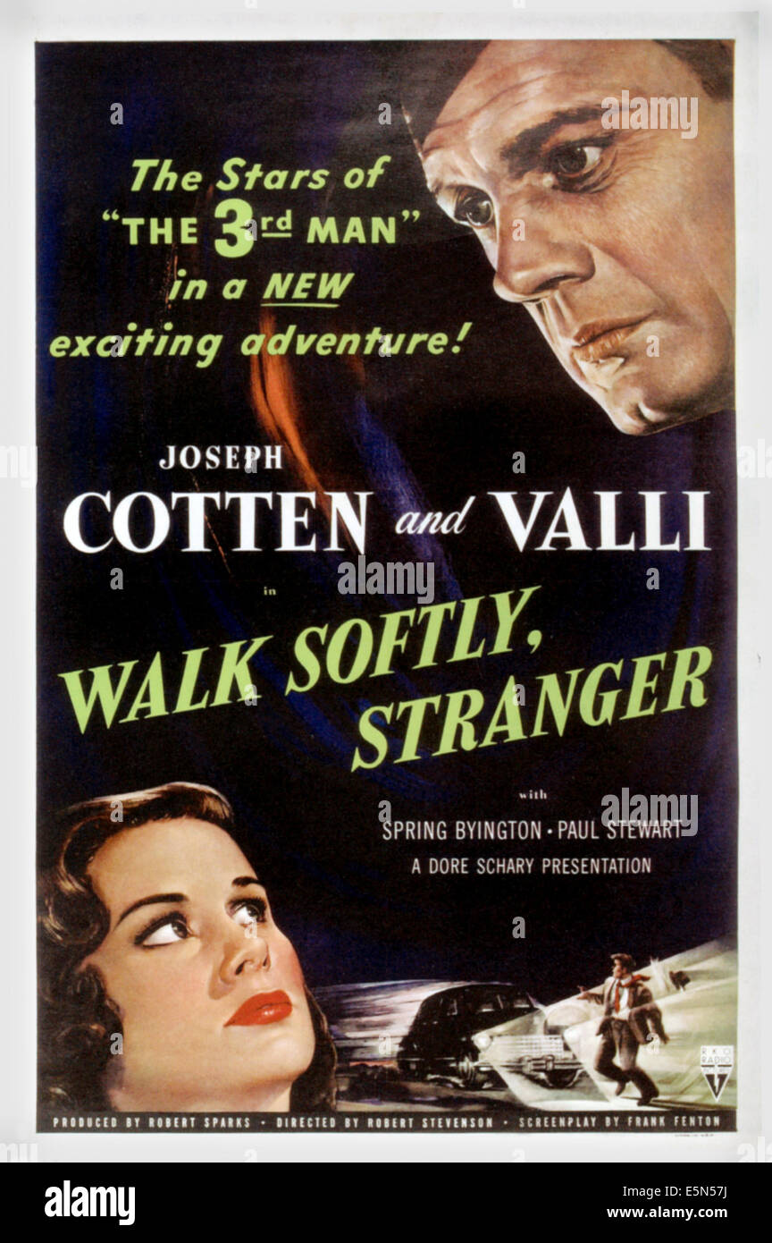 LAUFEN leise, Fremder, von unten links: Valli (aka Alida Valli), Joseph Cotten, 1950 Stockfoto