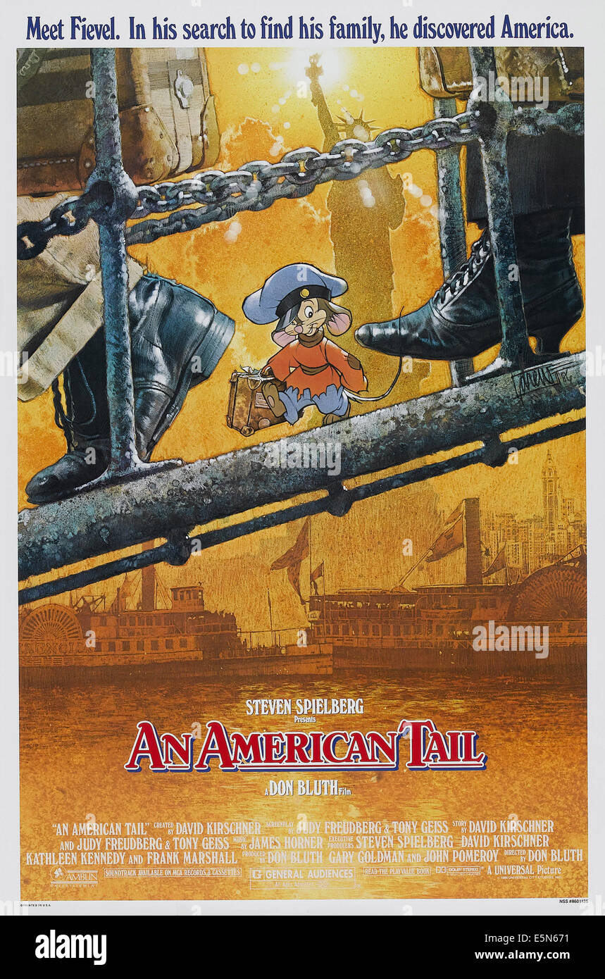 EIN AMERICAN TAIL, Poster, Fievel Mousekewitz (Stimme von Phillip Glasser), 1986. © Universal Bilder/Courtesy Everett Collection Stockfoto