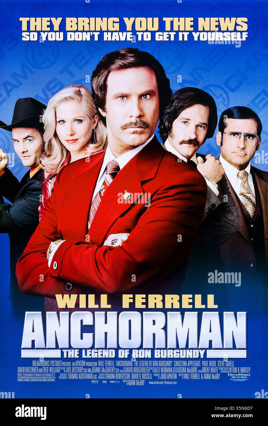 Moderator: Die Legende von RON BURGUNDY, von links: David Koechner, Christina Applegate, Will Ferrell, Paul Rudd und Steve Carell Stockfoto